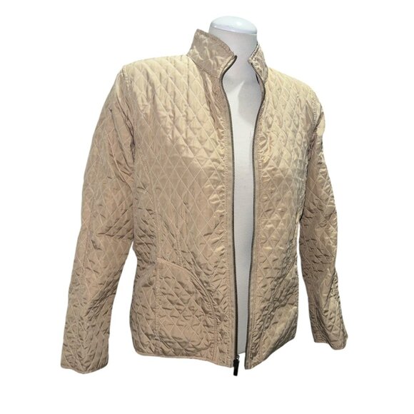Reversible Quilted Jacket Womens M Lightweight Beige & Black Diamond Pattern Ful - Picture 3 of 14